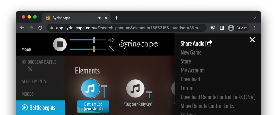 Share Audio link in the Master Interface